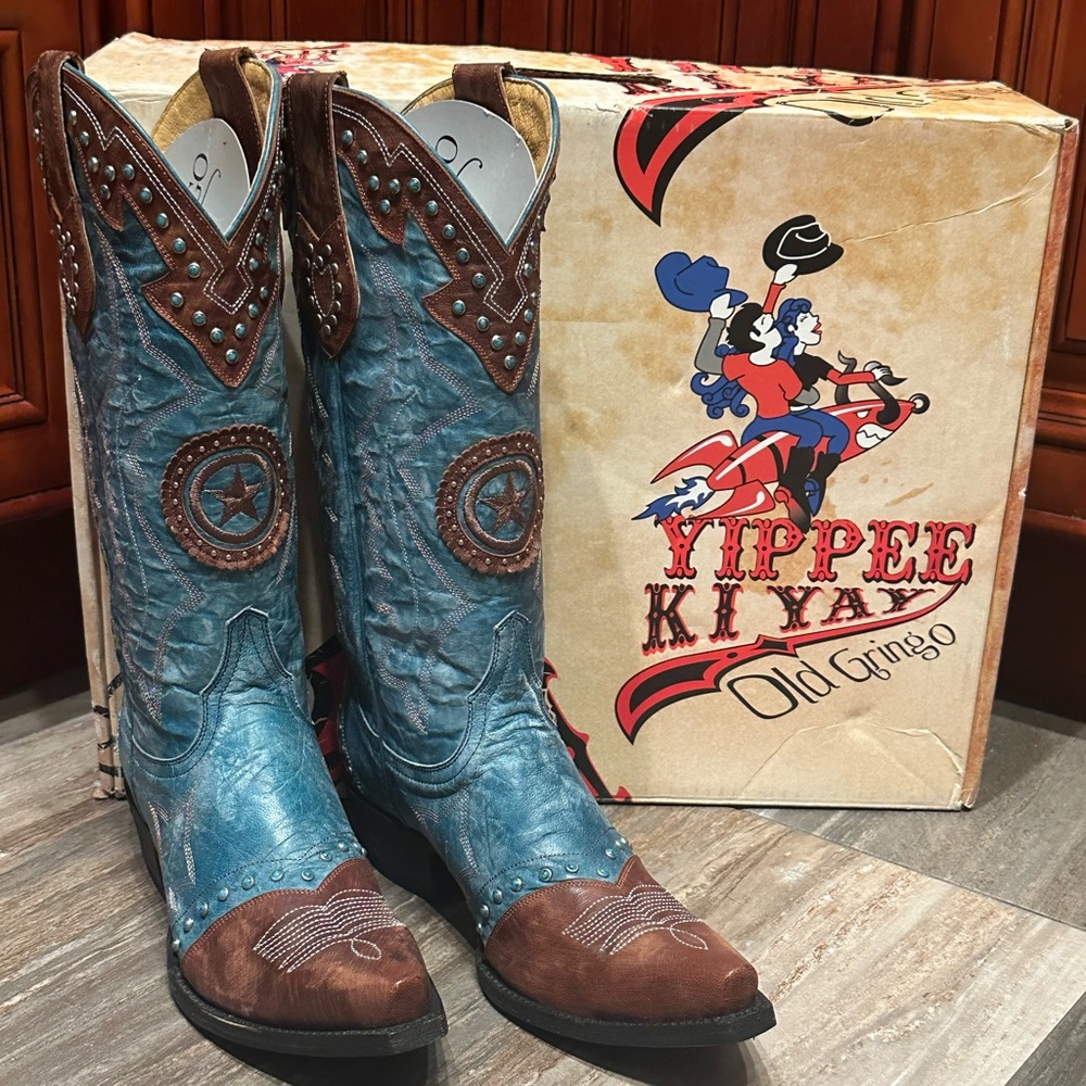 Yippee Ki Yay Old Gringo Grafton Turquoise Star Stud Rodeo Wedding Cowboy Boots - Picture 3 of 9